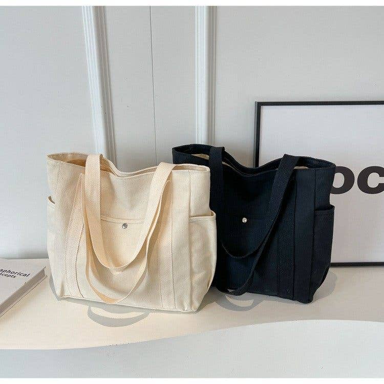Medium Capacity Canvas Multi Compartment Tote Bag: Beige