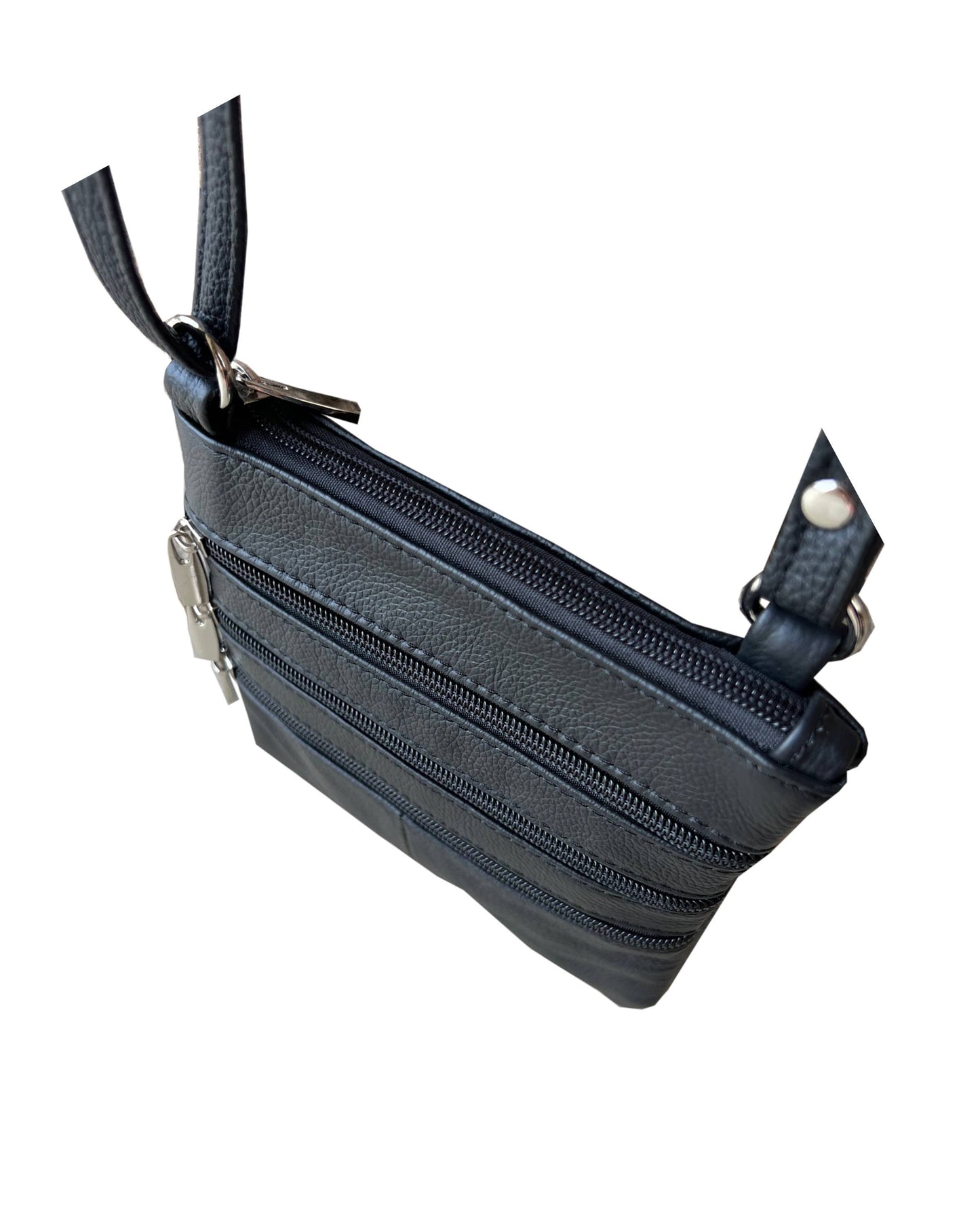Multi Zipper Cowhide Leather Crossbody - Brown