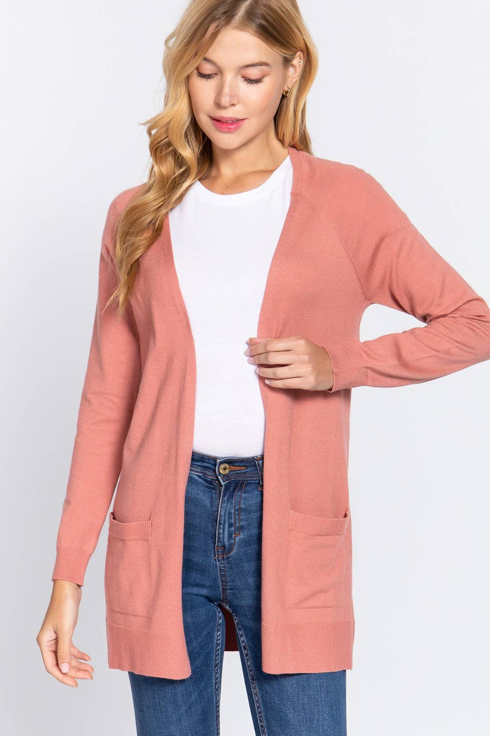 Long Raglan Sleeve with Pocket Open Sweater Cardigan: Brn-Cocoa Brown / L