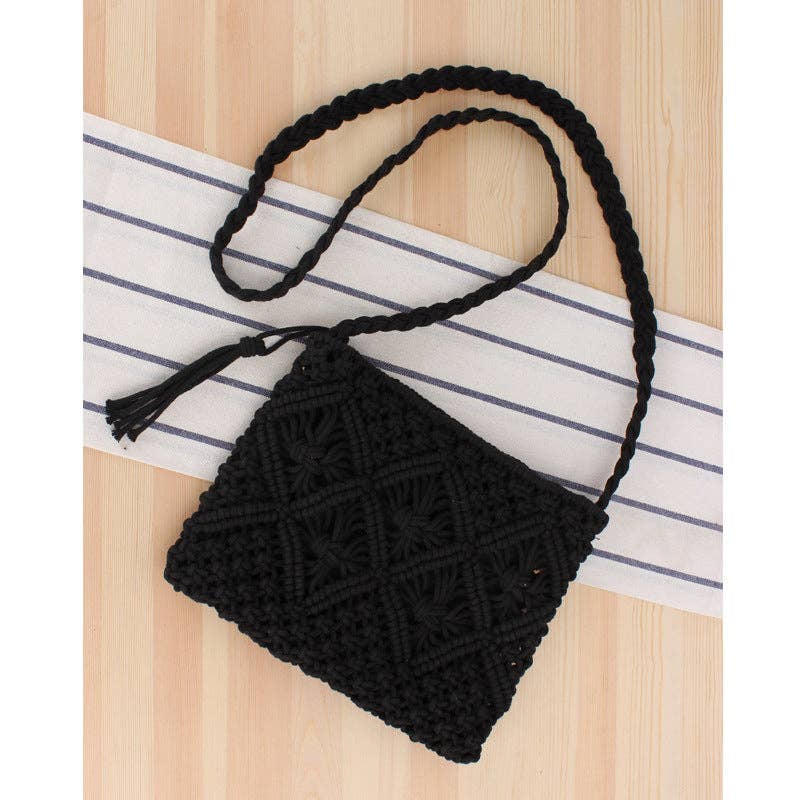 Giana Macrame Crossbody Bag: White