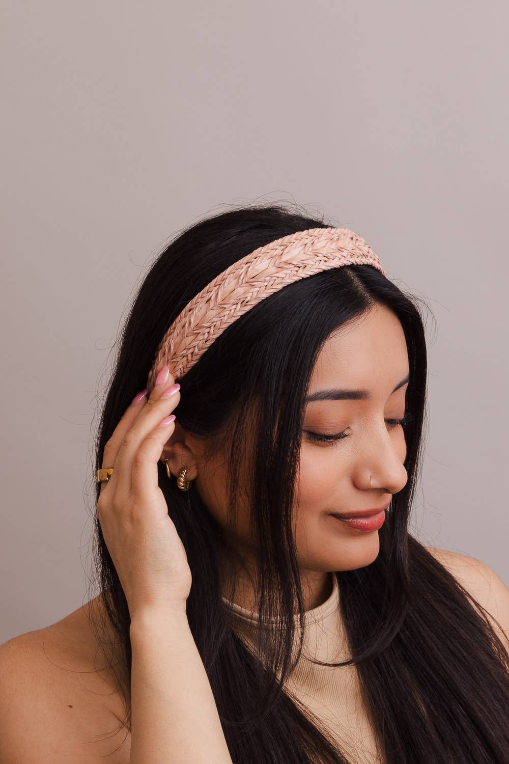 🌿 Vegan Leather Patterned Headband: Taupe