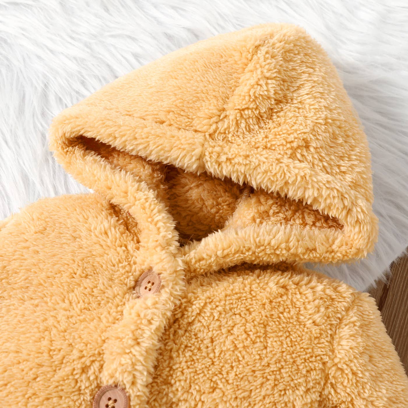 Baby Girl Solid Thickened Fuzzy Long-sleeve Hooded Jumpsuit: Apricot / 3-6 Months