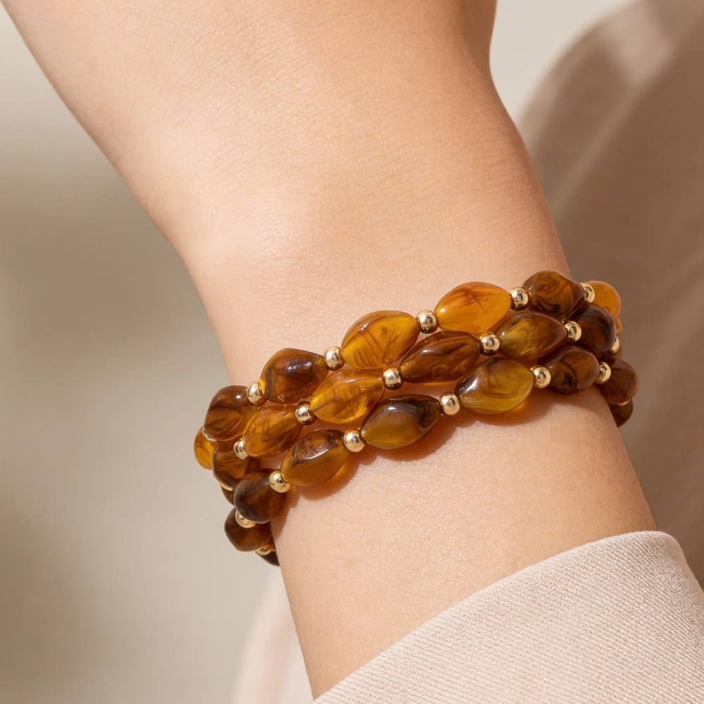 Marble Resin Ovals Beaded Bracelet Set: GDTOR