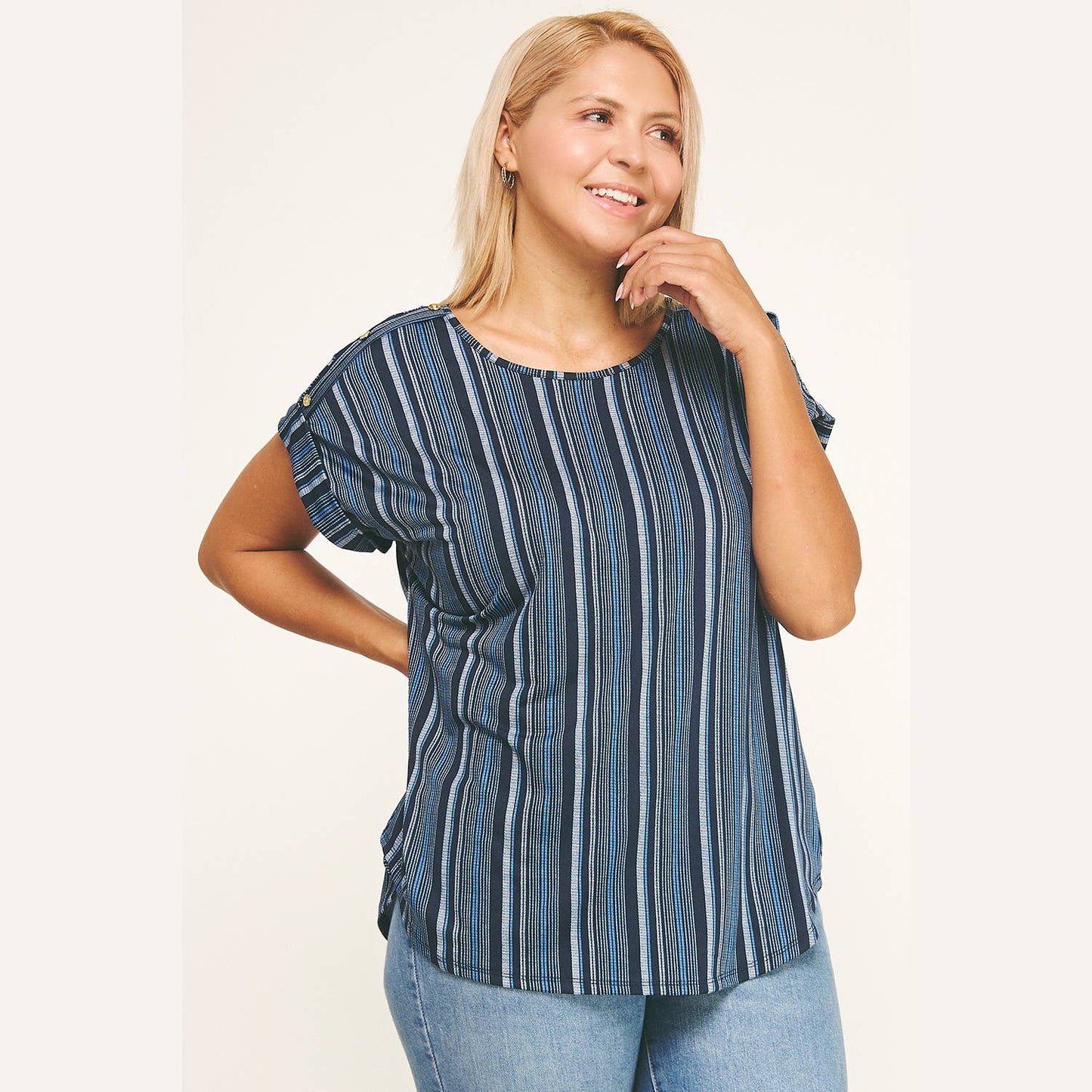 Plus Angela Blue Striped Top (1X/2X/3X)