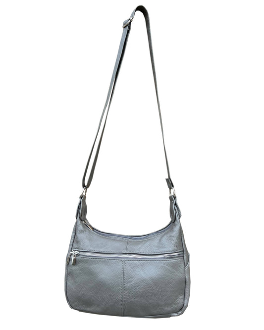 Cowhide Leather Crossbody Shoulder Bag: Gray