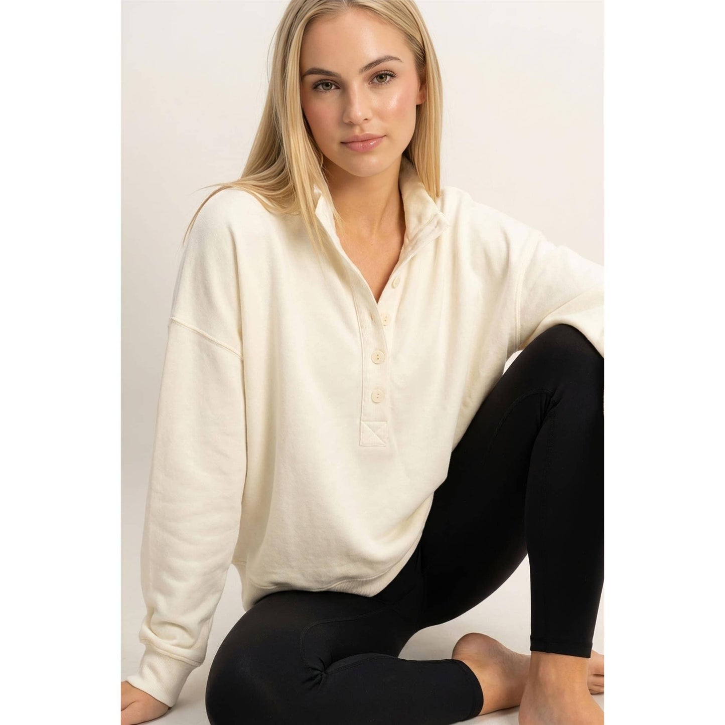 Makenzie Mineral Wash Button Front Sweatshirt