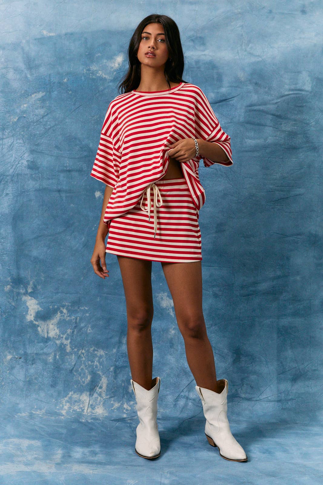 Makenna Mid Rise Skort - Red/White Stripe