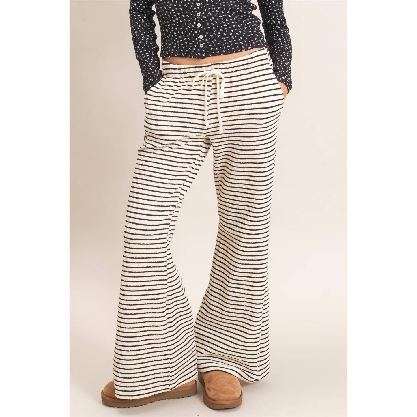 Striped Wide Leg Pants - Cream/Black