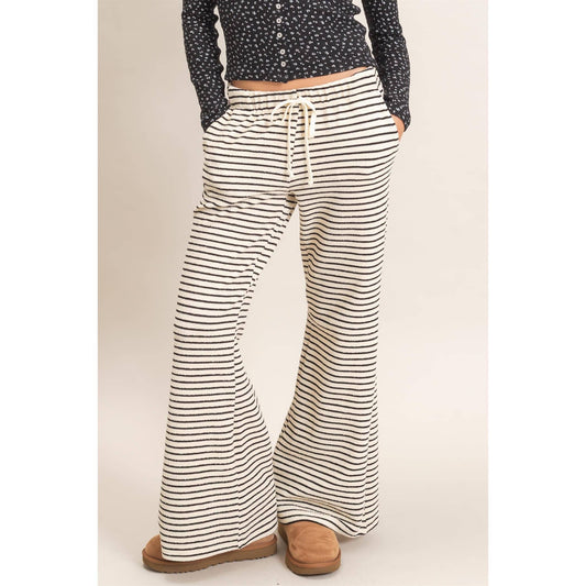Striped Wide Leg Pants - Cream/Black
