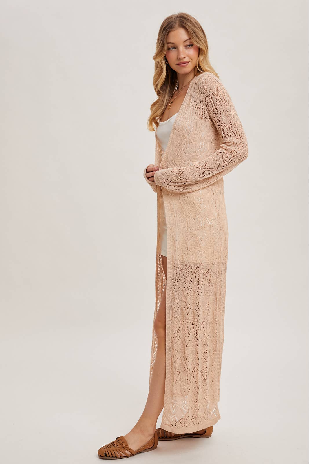 POINTELLE KNIT MAXI DUSTER: NATURAL / S