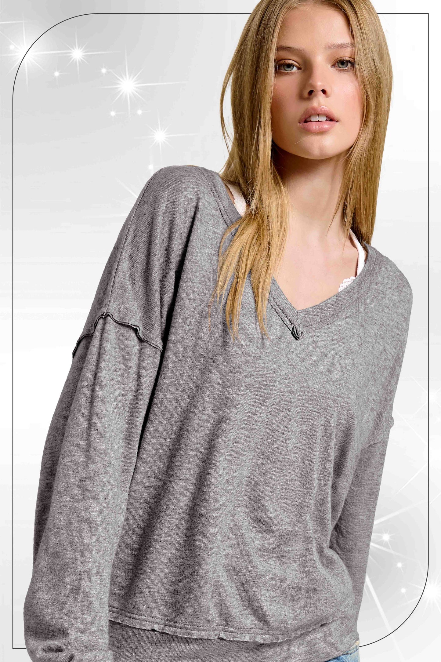 Michelle Soft Cut Edge Long Sleeve Top: Heather Grey