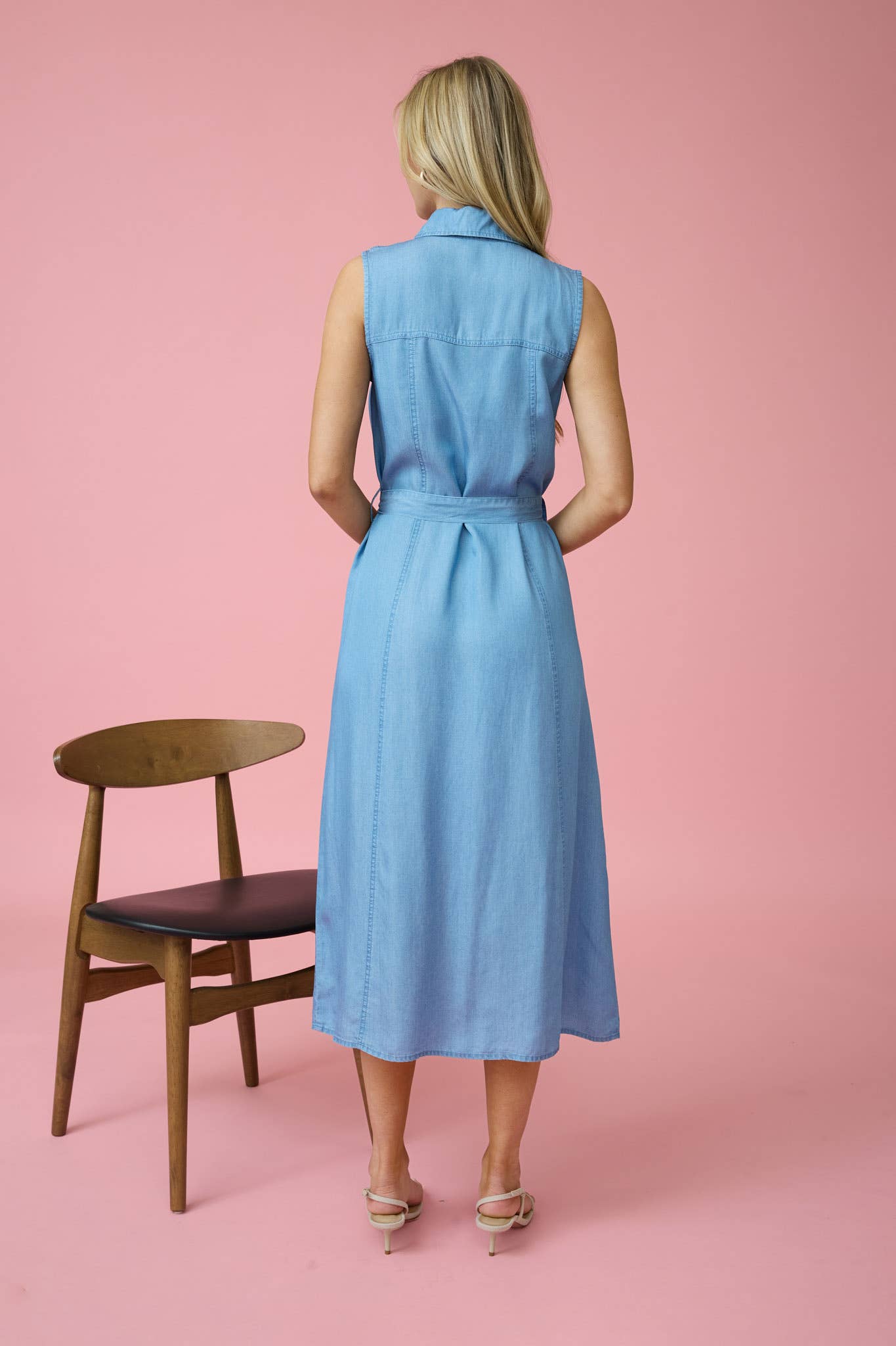 Kendra Belted Chambray Midi Dress