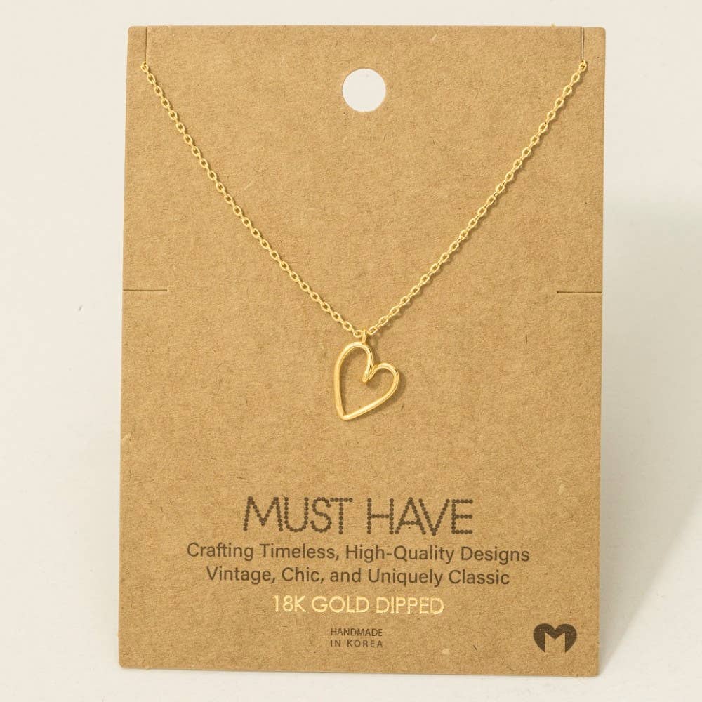 Gold Dipped Wire Heart Pendant Necklace: G