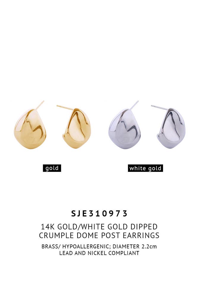 14K Crumple Dome Post Earring: Gold