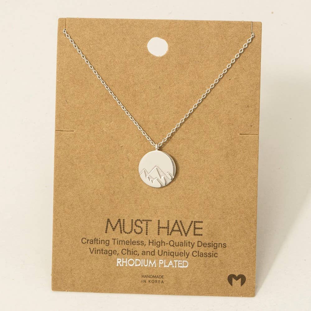 Gold Dipped Etched Mountain Coin Pendant Necklace: G