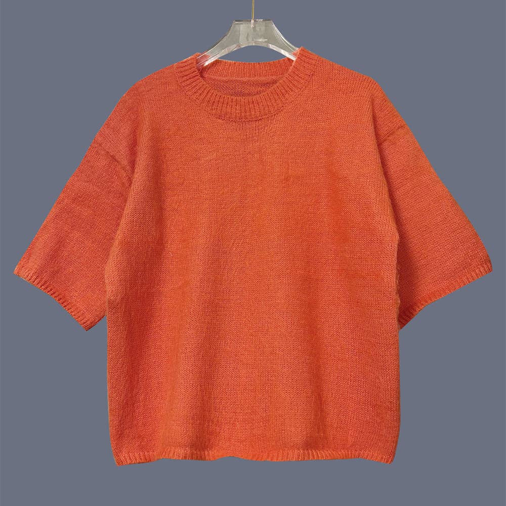 Kelsey Knit Half Sleeve Sweater- Orange
