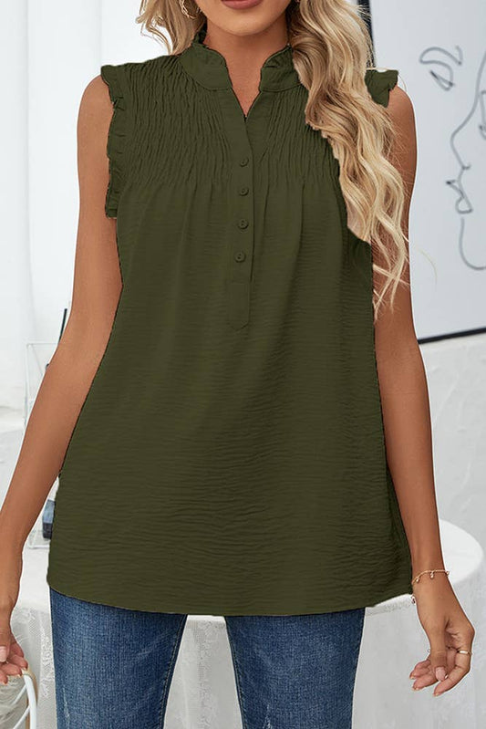Charlee Frill Tank - Army Green