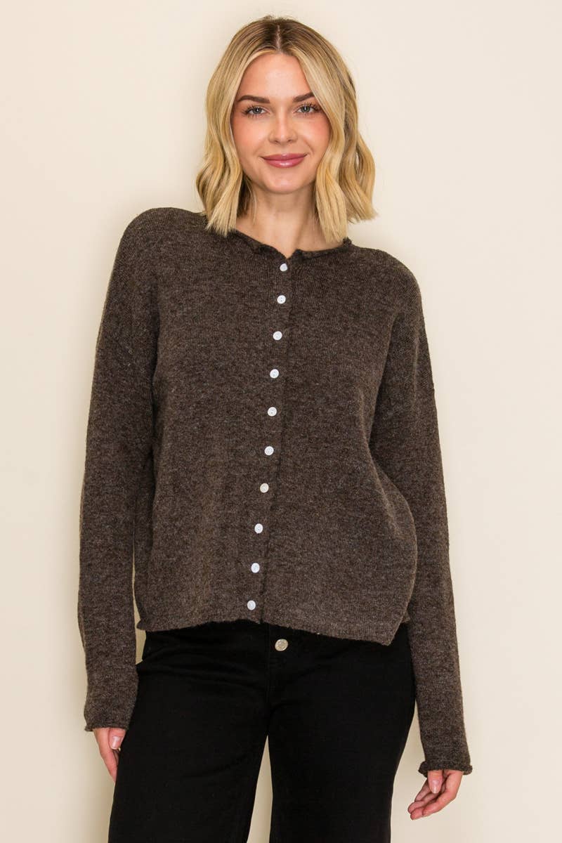 Amber Relaxed Knit Cardigan Sweater: Chocolate