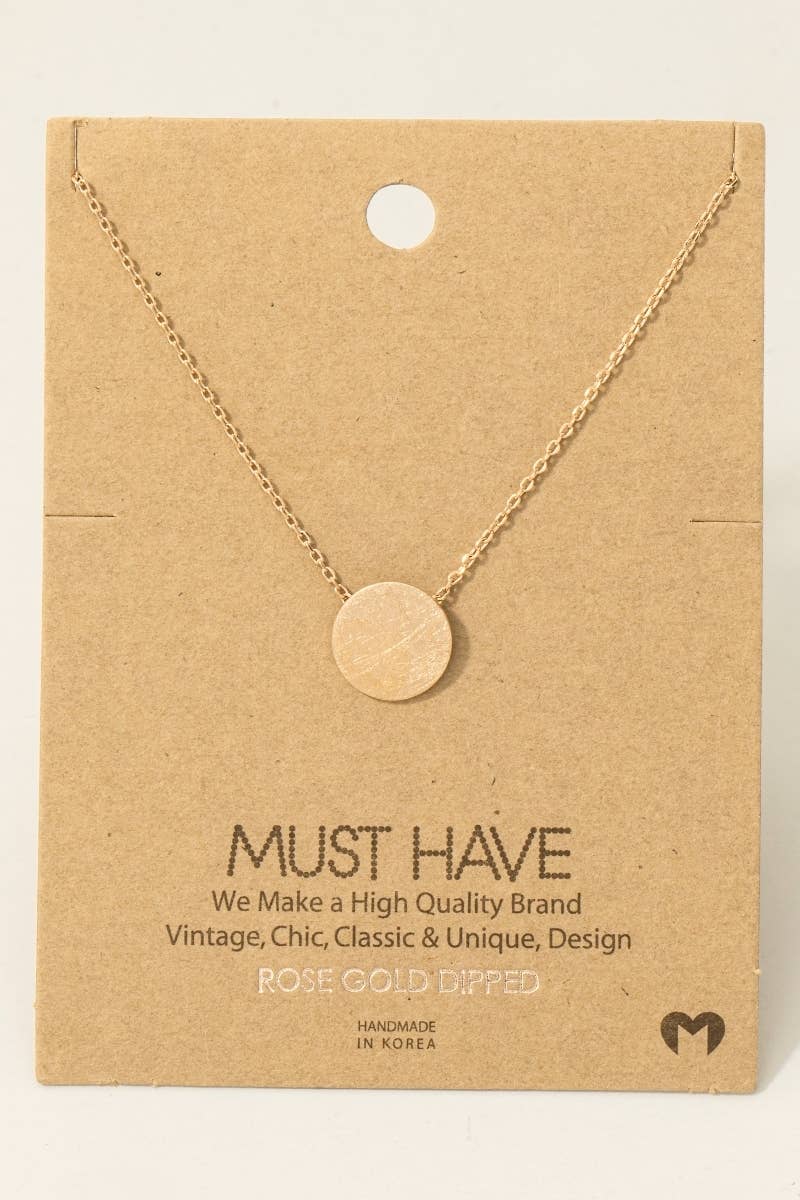 Gold Dipped Brushed Disc Pendant Necklace: G