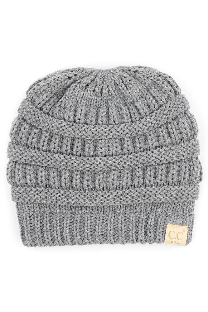 C.C Kids Knit Beanie with Fuzzy Lining Inside: Light Melange Gray