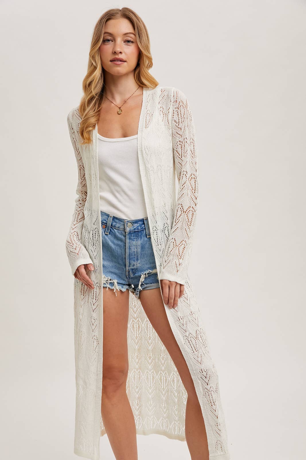 POINTELLE KNIT MAXI DUSTER: NATURAL / S