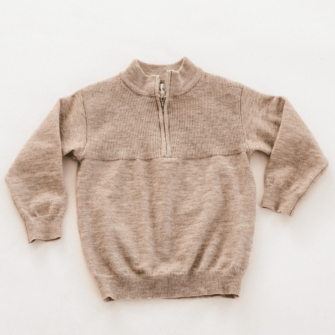 Quarter Zip Sweater Sand - Infant: 3-6M