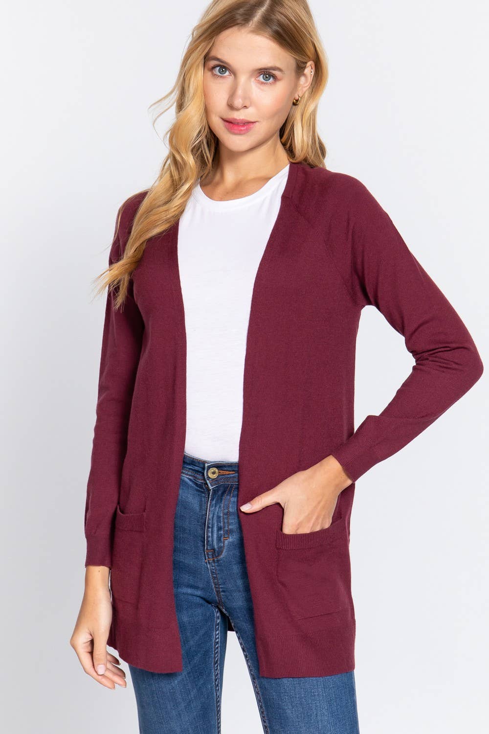 Long Raglan Sleeve with Pocket Open Sweater Cardigan: Brn-Cocoa Brown / L
