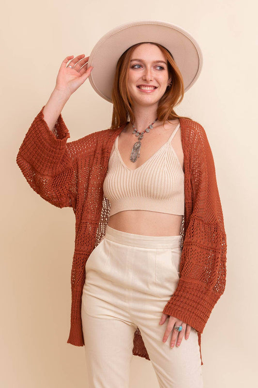 Brenna Bestselling Open-Front Knit Cardigan - Rust