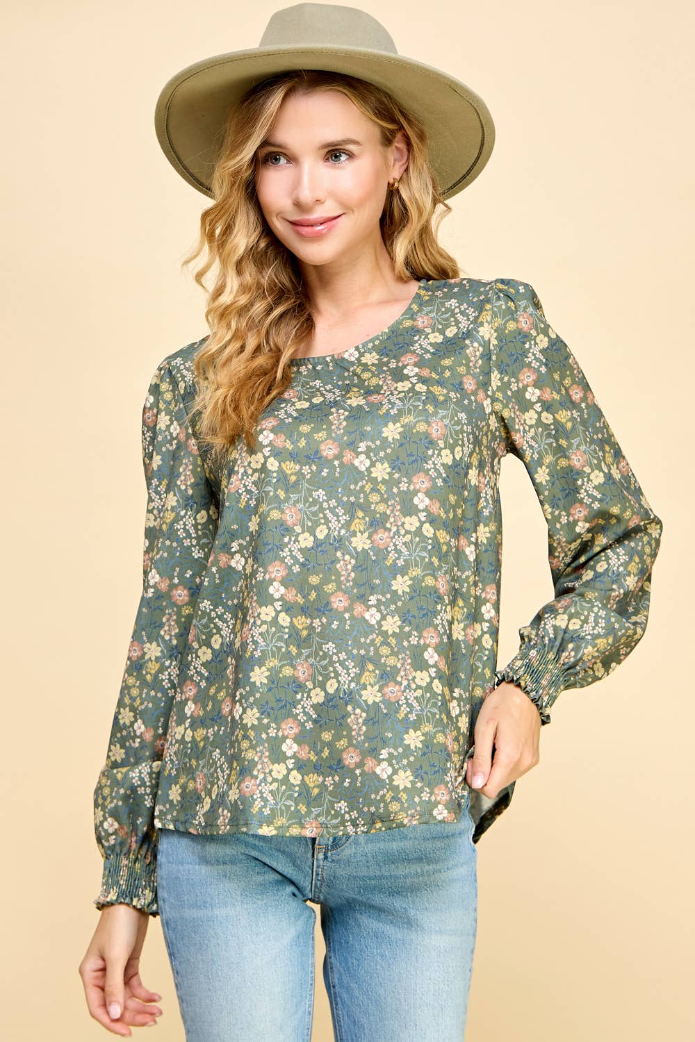 Tori Floral Smocked Cuff Top
