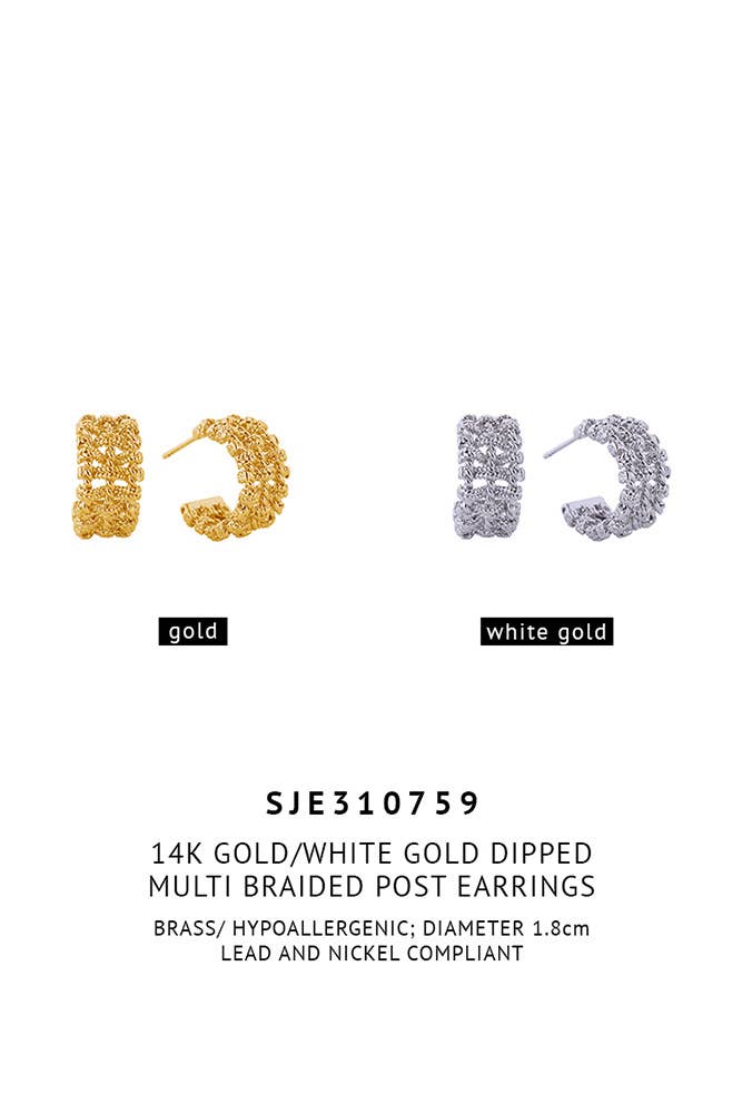 14K Multi Braided Post Earrings: Gold