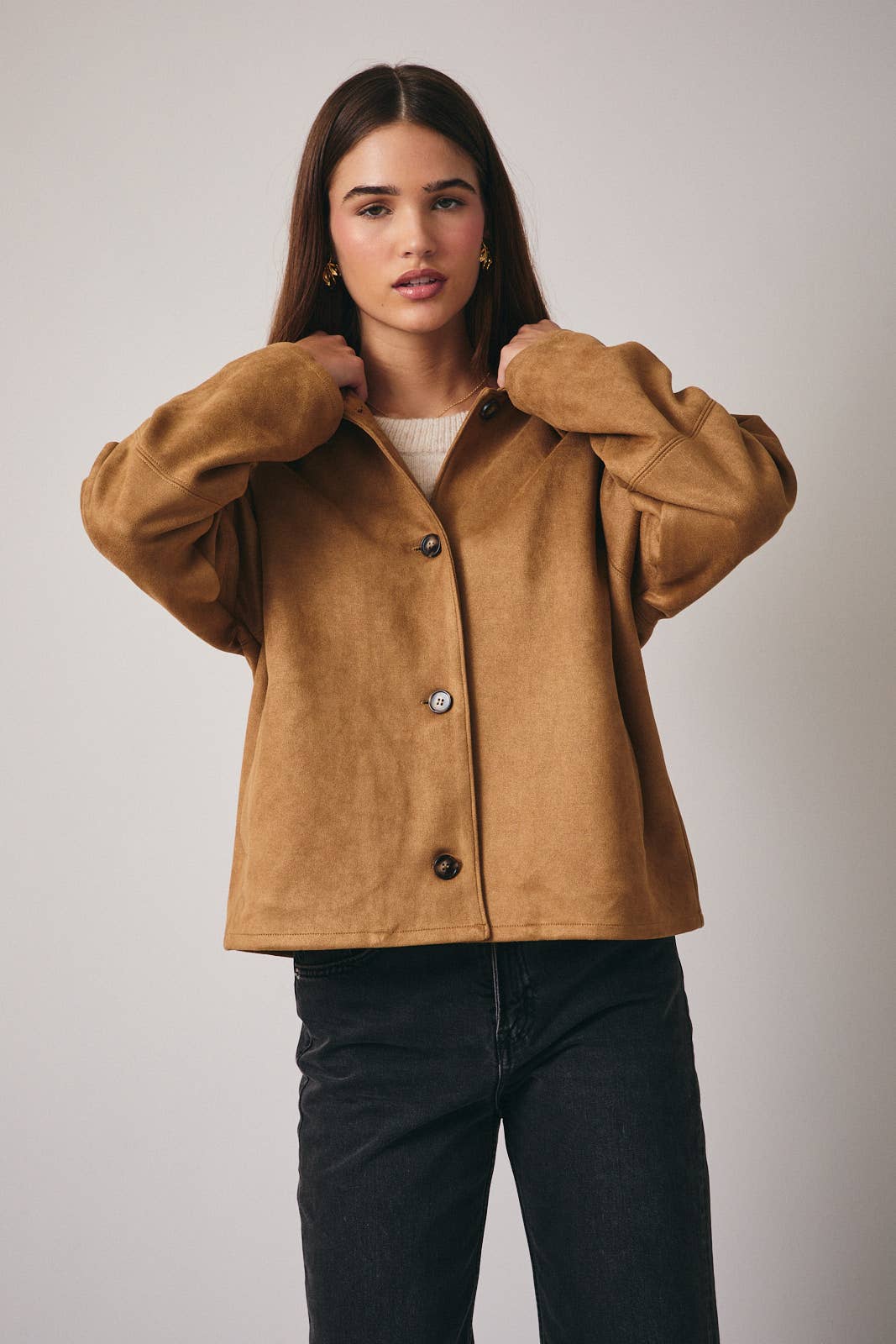 SUEDE JACKET: TAN / S