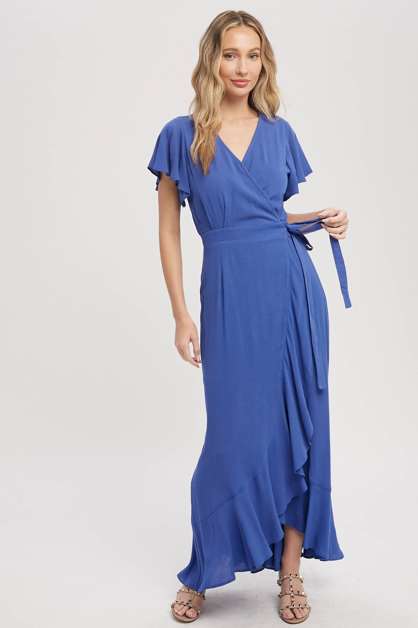 Ayla Ruffle Hem Wrap Dress - Blue