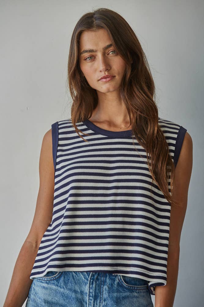 Stella Navy Striped Knit Sleeveless Top