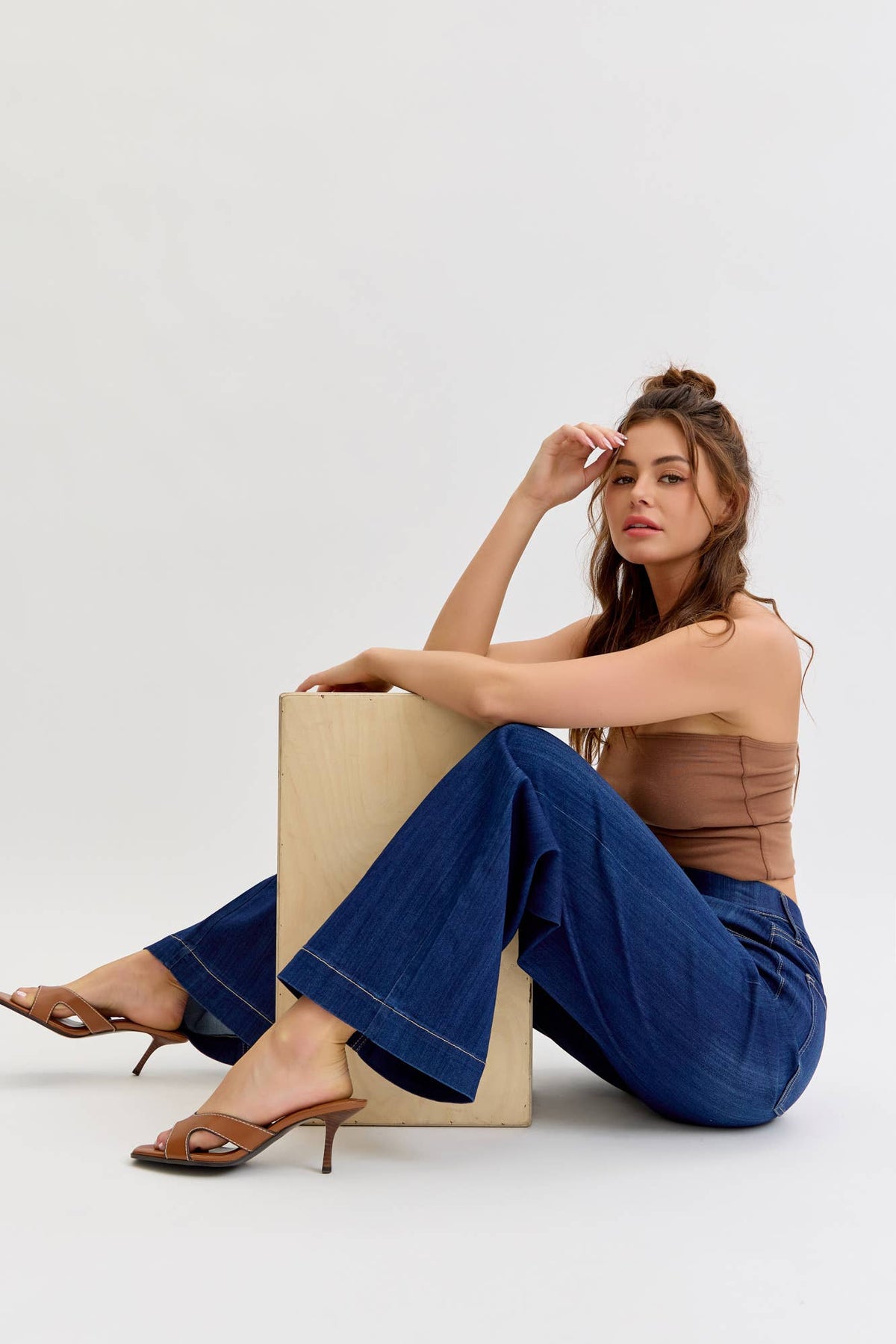 Cello Brand High Rise Pull-On Wide Leg Denim - Dark Wash