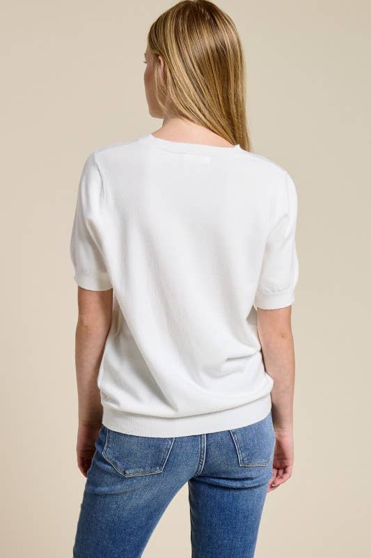 Jenna Short Sleeve Cashmere Blend Sweater - Heather Gray