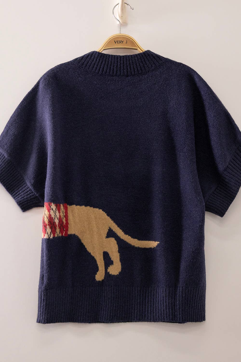 Dog Graphic Short Sleeve Knit: Navy