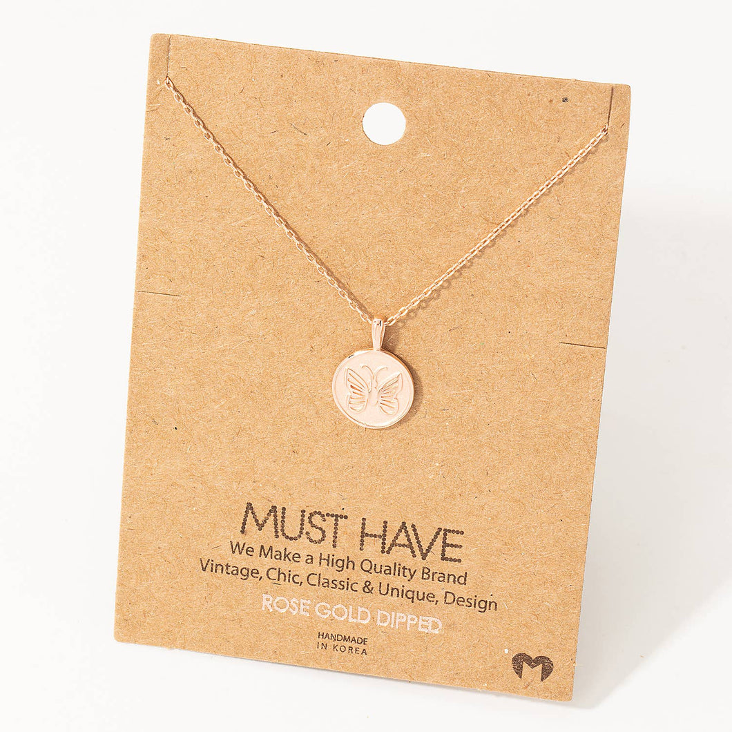 Butterfly Coin Pendant Necklace: R