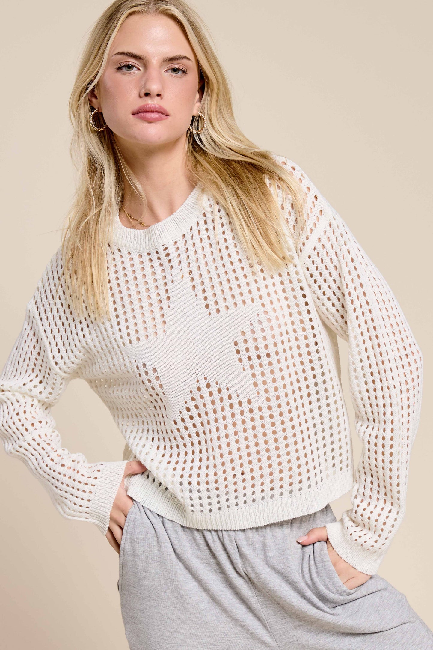 Rachel Open Knit Hollow Out Star Pullover