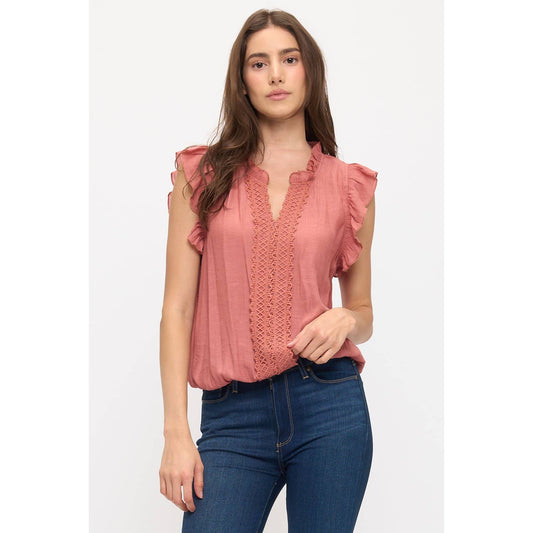 Vanessa Crochet Smocking Tank - Mauve