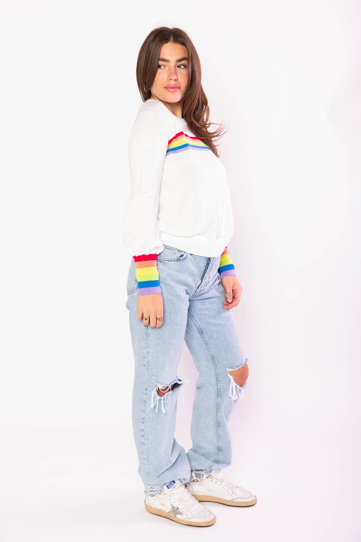 Izzy Puff Sleeve Rainbow Sweater