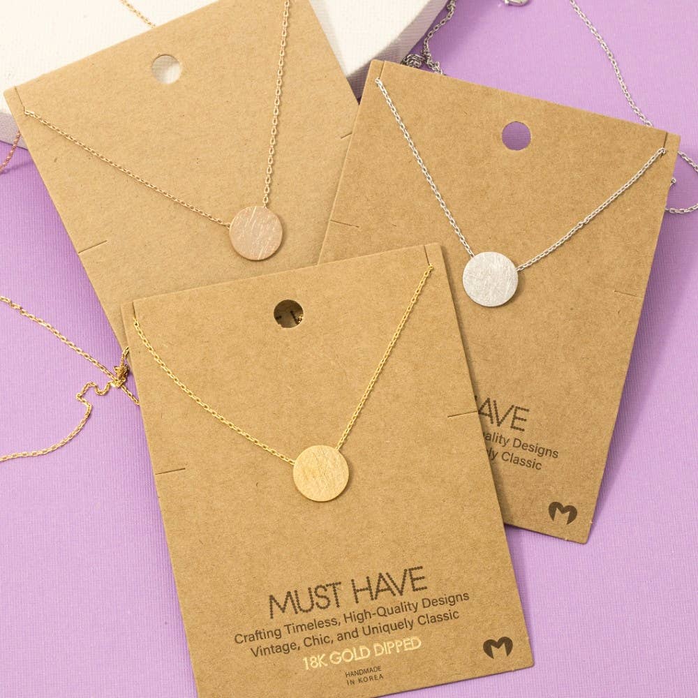 Gold Dipped Brushed Disc Pendant Necklace: G