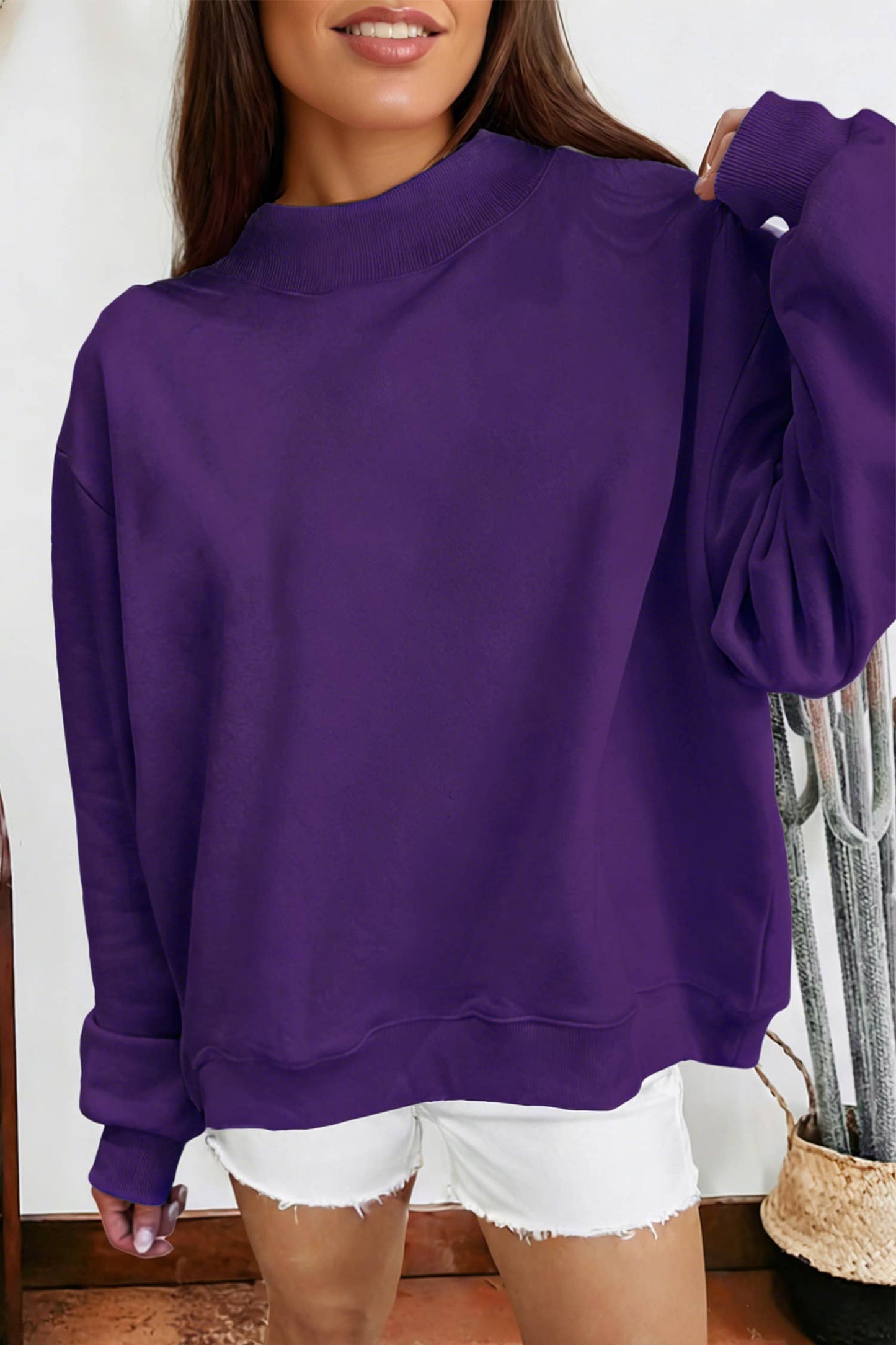 UNI Game Day Solid Mock Neck Sweatshirt: Purple