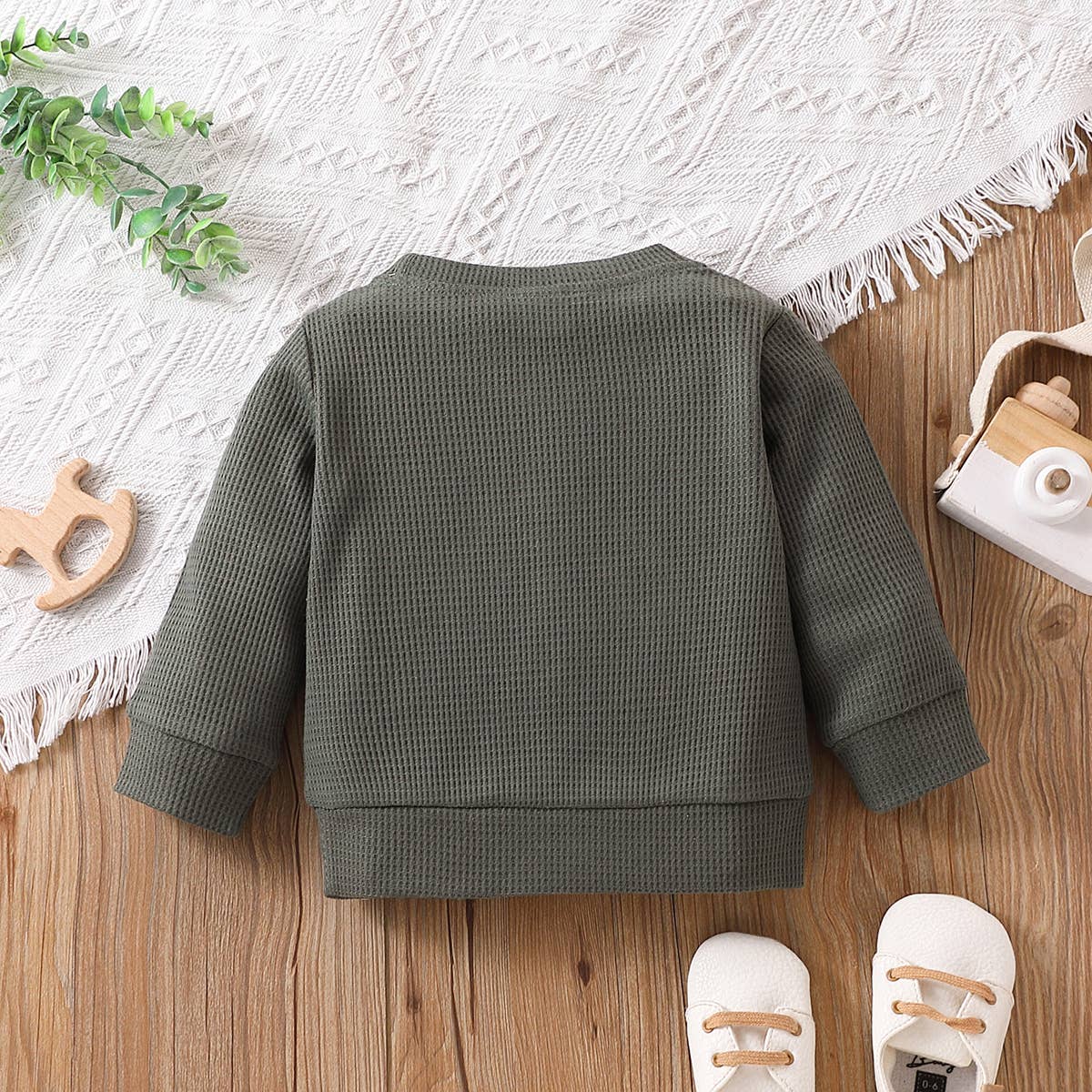 Baby BoyGirl Rainbow Pattern Waffle Long-sleeve Sweatshirt: Pink / 18-24 Months