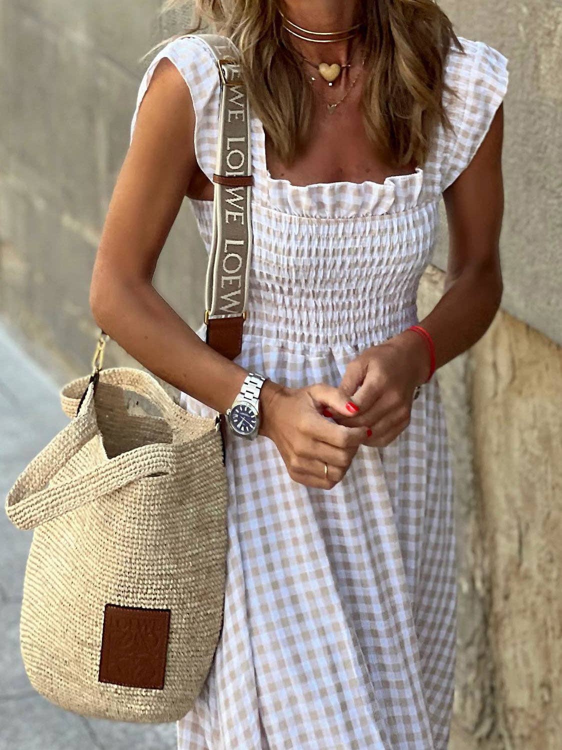 Aspen Gingham Smocked Maxi Dress - White