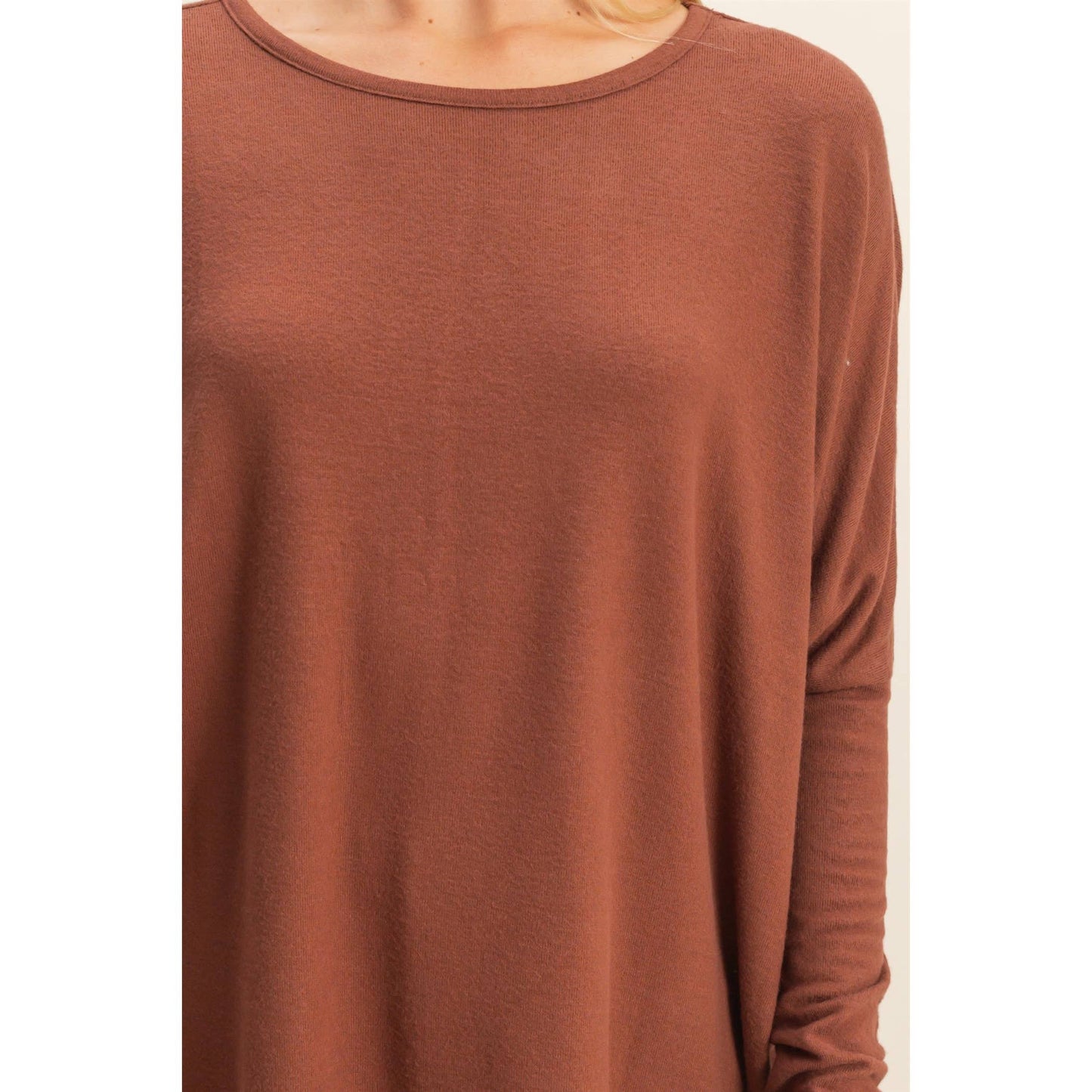 Riley Relaxed Fit Dolman Long Sleeve Top - Chestnut
