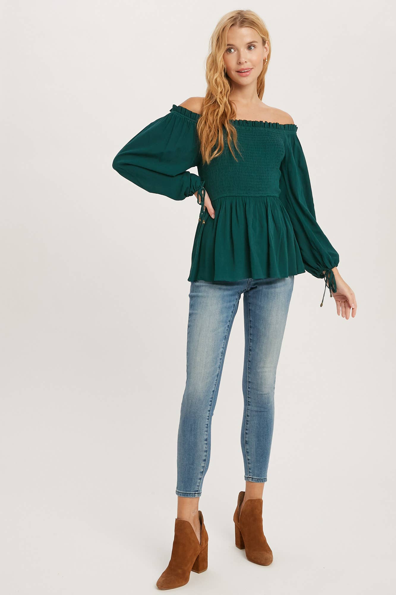 Ansley SMOCKED PEPLUM BLOUSE: BLACK / S