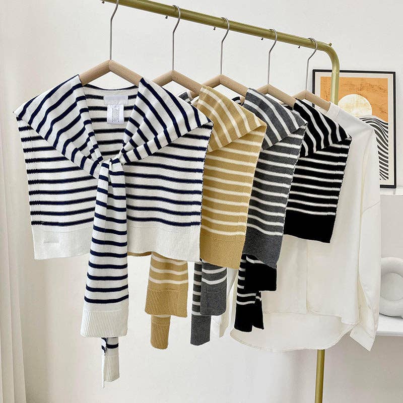 Cozy Knitted Striped Shawl Wrap AL-931089: Black / 100cm