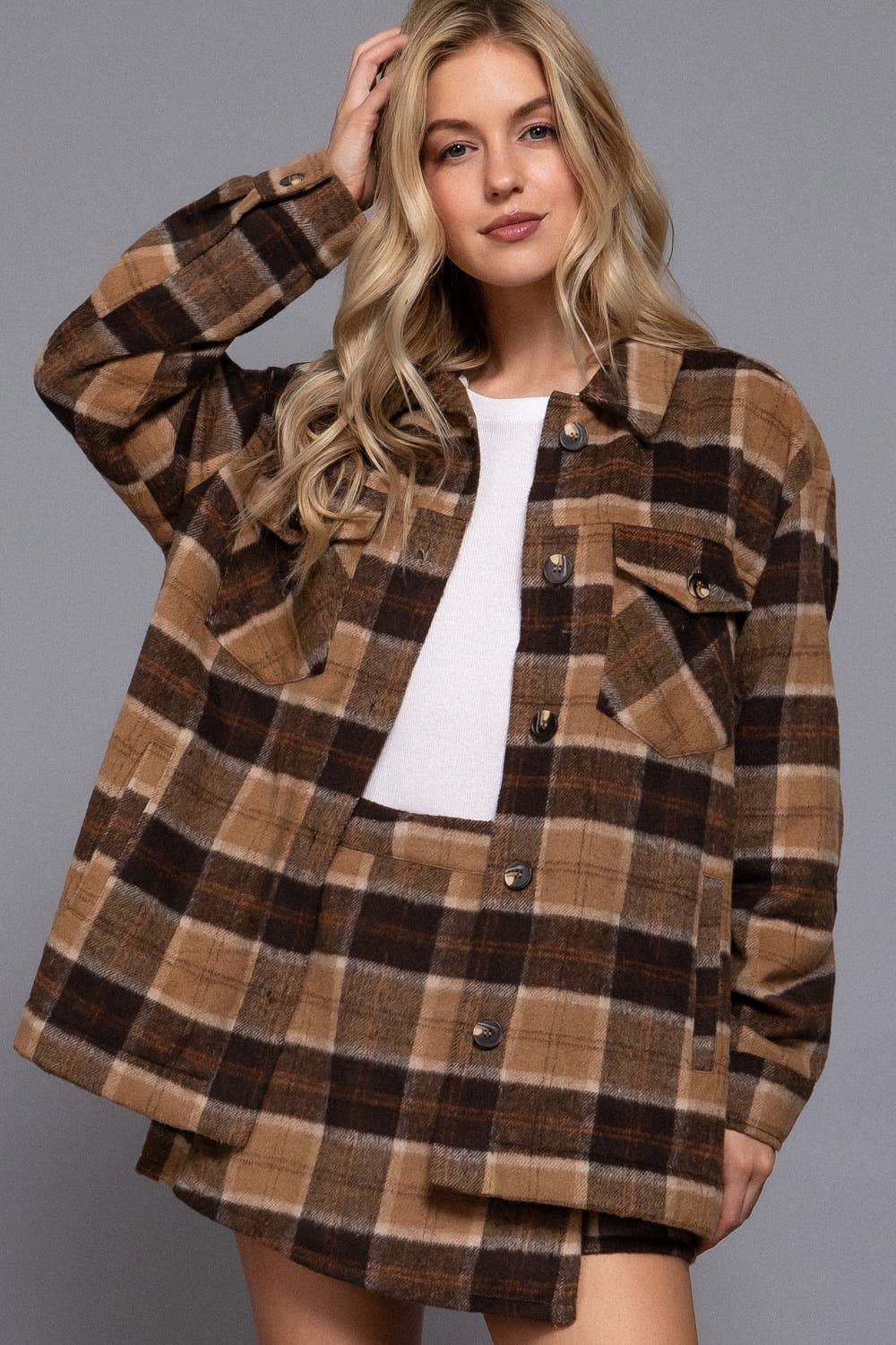Faux Fur Brushed Plaid Shacket