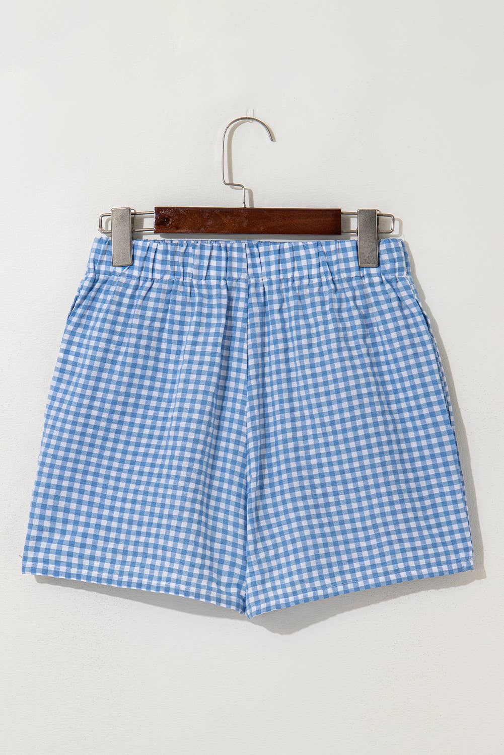 Blue Gingham Print High Waist Shorts