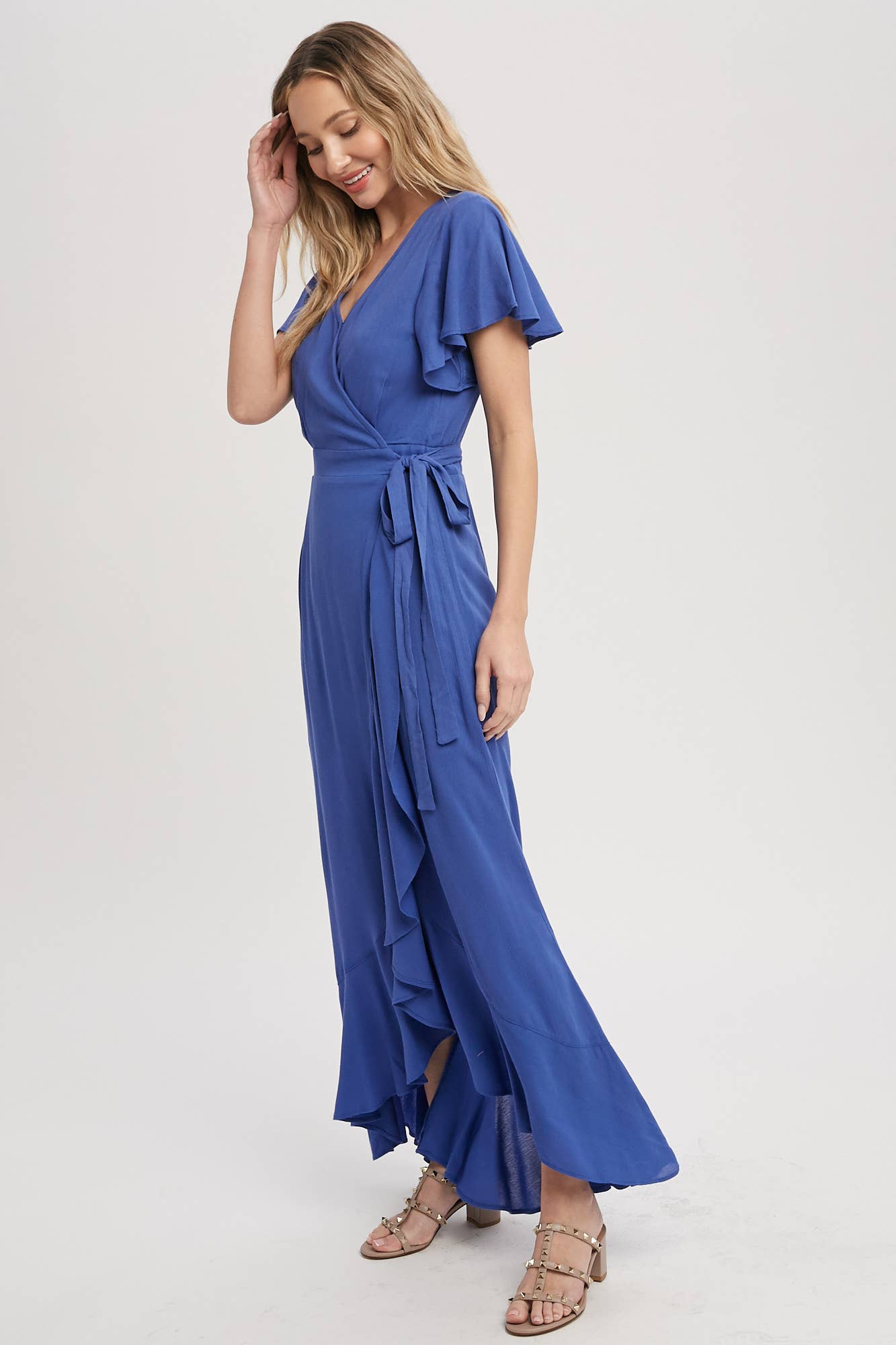 Ayla Ruffle Hem Wrap Dress - Blue